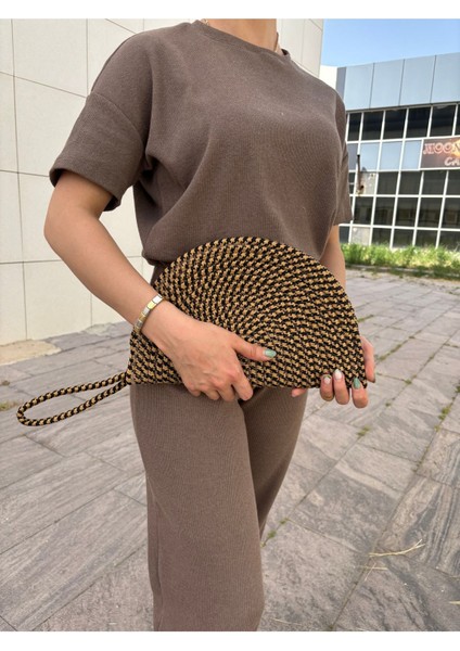 Fermuarlı Hasır Jüt Vegan Clutch Çanta indirimleri