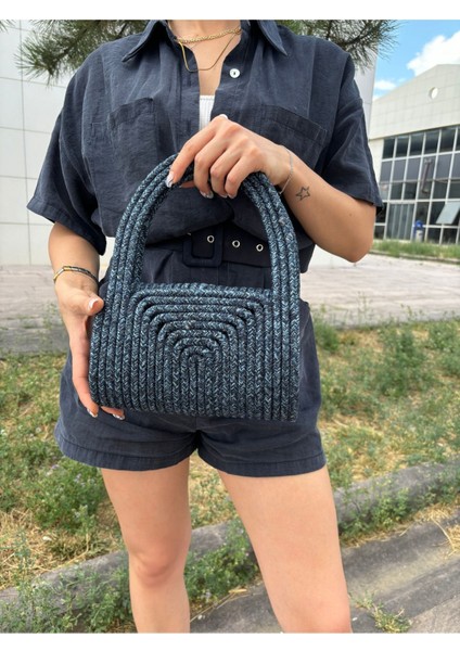 Soft Mini Jüt Hasır Portföy Clutch El Çantası Yazın Modası