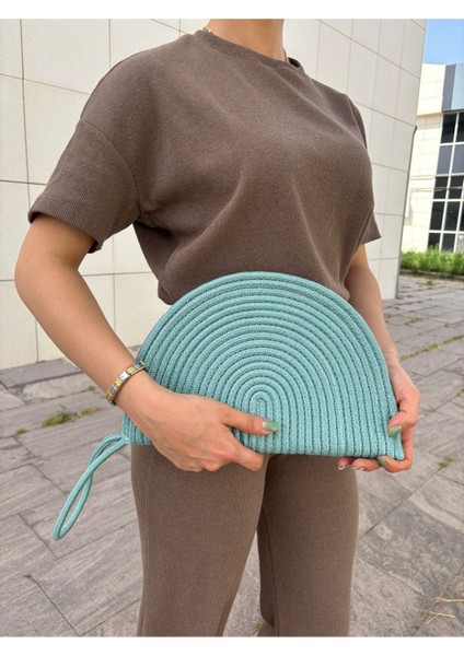 Moss Fermuarlı Hasır Jüt Vegan Clutch Çanta
