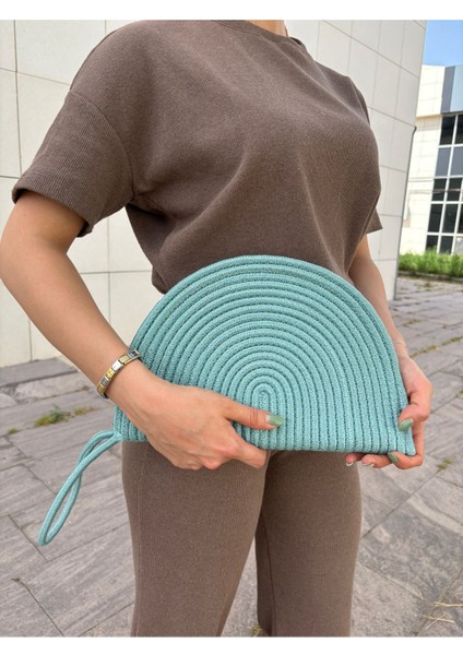 Moss Fermuarlı Hasır Jüt Vegan Clutch Çanta fırsatları
