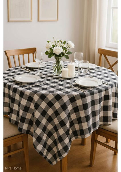 Kareli Masa Örtüsü Sofra Bezi 160X160 cm Happytime