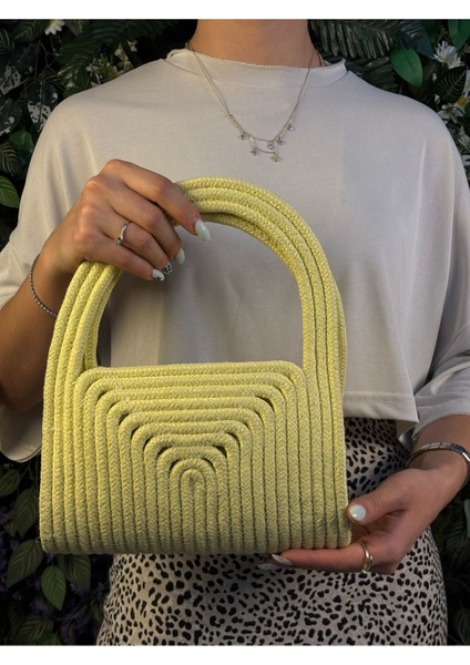Soft Mini Jüt Hasır Portföy Clutch El Çantası Yazın Modası