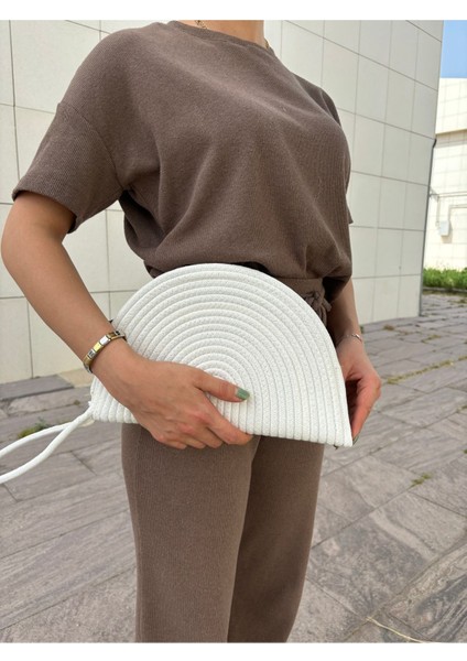 Moss Fermuarlı Hasır Jüt Vegan Clutch Çanta fiyatları