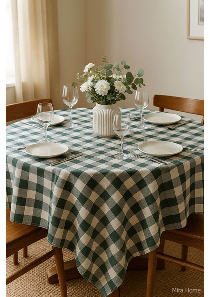 Kareli Masa Örtüsü Sofra Bezi 160X160 cm Happytime