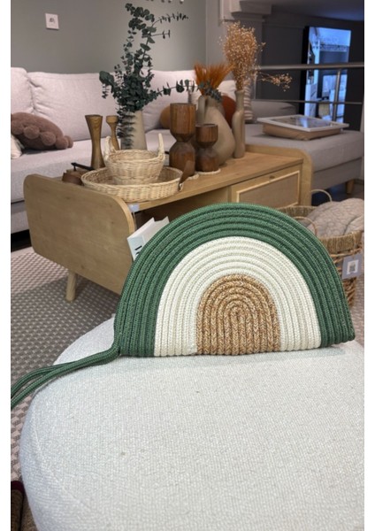 Moss Fermuarlı Hasır Jüt Vegan Clutch Çanta