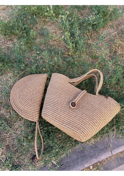 Lumos Fermuarlı Hasır Jüt Vegan Clutch Çanta, Düğmeli Kol Çantası indirimleri