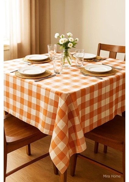 Kareli Masa Örtüsü Sofra Bezi 160X160 cm Happytime