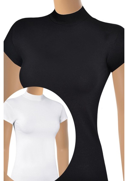 Kadın T-Shirt Yarım Balıkçı Yaka Yarım Kol (%96 Pamuk - %4 Elastan)