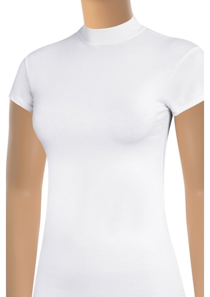 Kadın T-Shirt Yarım Balıkçı Yaka Yarım Kol (%96 Pamuk - %4 Elastan)