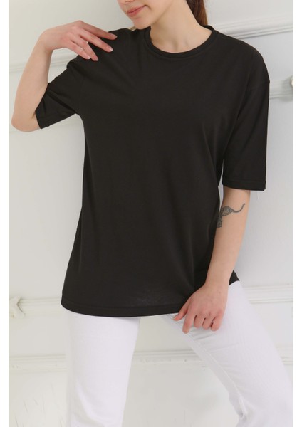 Oversize Kısa Kollu T-Şhirt Siyah - 27118 fırsatları