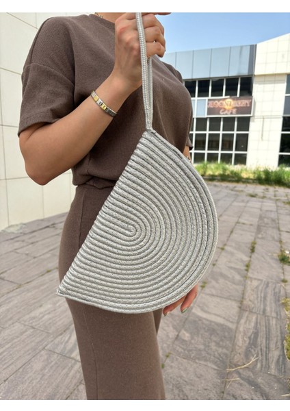 Moss Fermuarlı Hasır Jüt Vegan Clutch Çanta