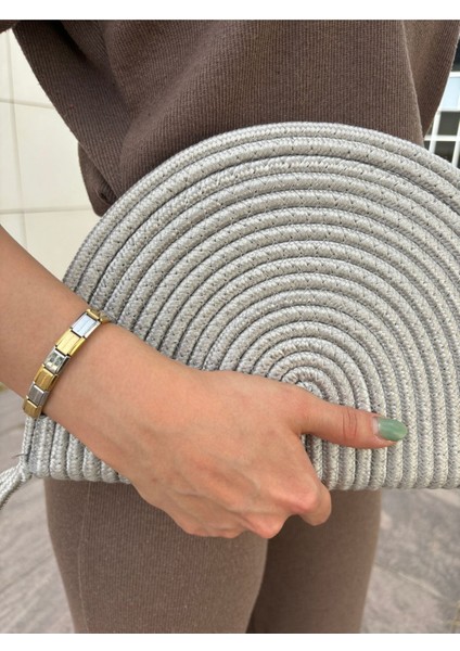 Moss Fermuarlı Hasır Jüt Vegan Clutch Çanta fırsatları