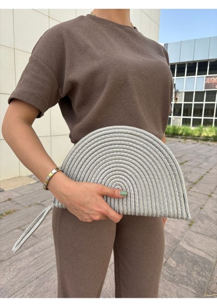 Moss Fermuarlı Hasır Jüt Vegan Clutch Çanta
