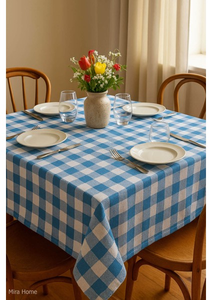 Kareli Masa Örtüsü Sofra Bezi 160X160 cm Happytime