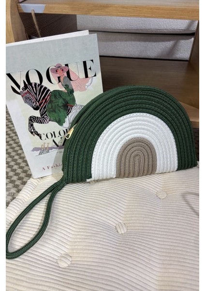 Moss Fermuarlı Hasır Jüt Vegan Clutch Çanta