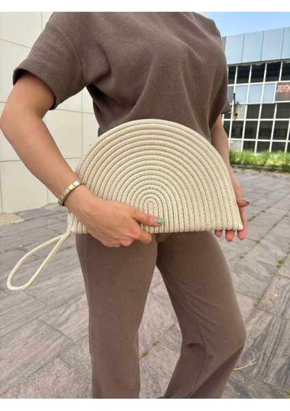 Moss Fermuarlı Hasır Jüt Vegan Clutch Çanta