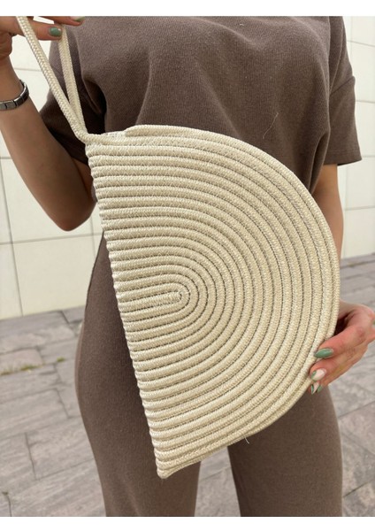 Moss Fermuarlı Hasır Jüt Vegan Clutch Çanta fırsatları