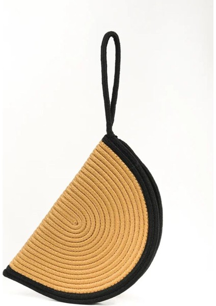 Moss Fermuarlı Hasır Jüt Vegan Clutch Çanta