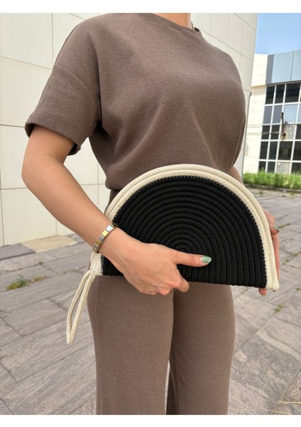 Moss Fermuarlı Hasır Jüt Vegan Clutch Çanta