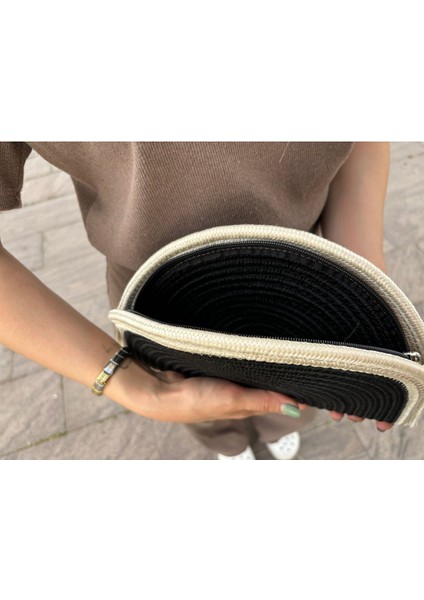Moss Fermuarlı Hasır Jüt Vegan Clutch Çanta fırsatları