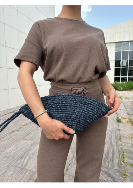 Moss Fermuarlı Hasır Jüt Vegan Clutch Çanta