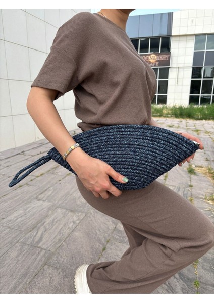 Moss Fermuarlı Hasır Jüt Vegan Clutch Çanta fırsatları