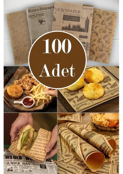 100 Adet Kendinden Desenli Yağlı Kağıt | Vintage Gazete Desen Sunum Kağıdı | Karışık Desen