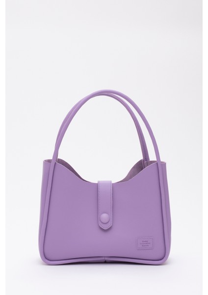 Lila Shk79 Deri Düğme Detaylı Çıtçıtlı Makyaj Çantalı Kol ve Omuz Çantası