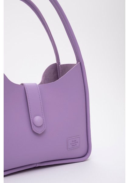 Lila Shk79 Deri Düğme Detaylı Çıtçıtlı Makyaj Çantalı Kol ve Omuz Çantası modelleri