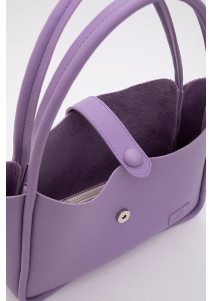 Lila Shk79 Deri Düğme Detaylı Çıtçıtlı Makyaj Çantalı Kol ve Omuz Çantası