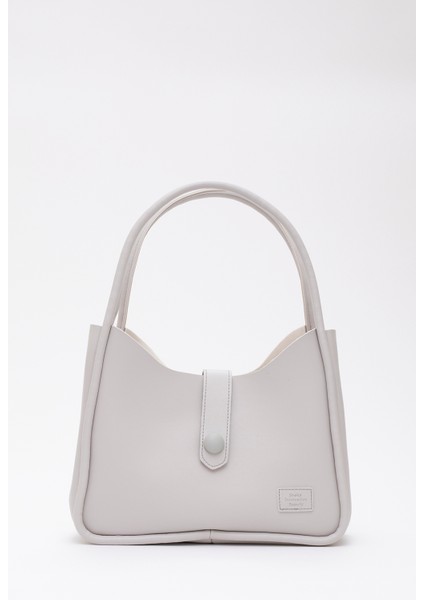 Gri Shk79 Deri Düğme Detaylı Çıtçıtlı Makyaj Çantalı Kol ve Omuz Çantası