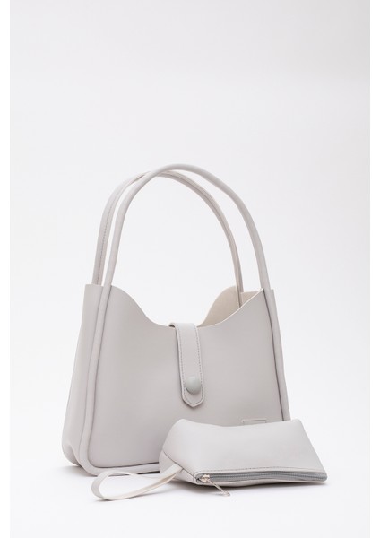 Gri Shk79 Deri Düğme Detaylı Çıtçıtlı Makyaj Çantalı Kol ve Omuz Çantası fiyatları