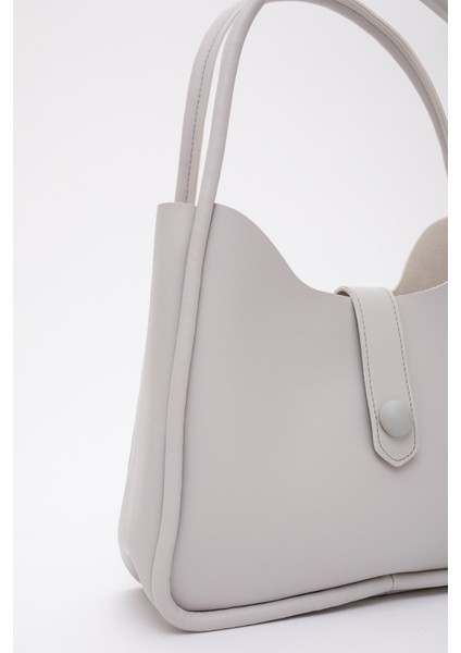 Gri Shk79 Deri Düğme Detaylı Çıtçıtlı Makyaj Çantalı Kol ve Omuz Çantası modelleri