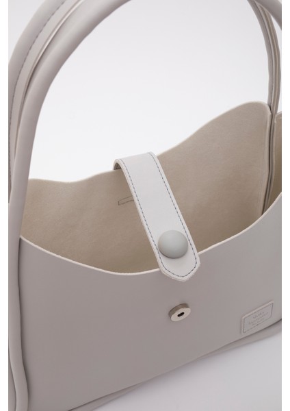 Gri Shk79 Deri Düğme Detaylı Çıtçıtlı Makyaj Çantalı Kol ve Omuz Çantası