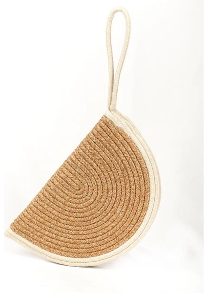 Moss Fermuarlı Hasır Jüt Vegan Clutch Çanta
