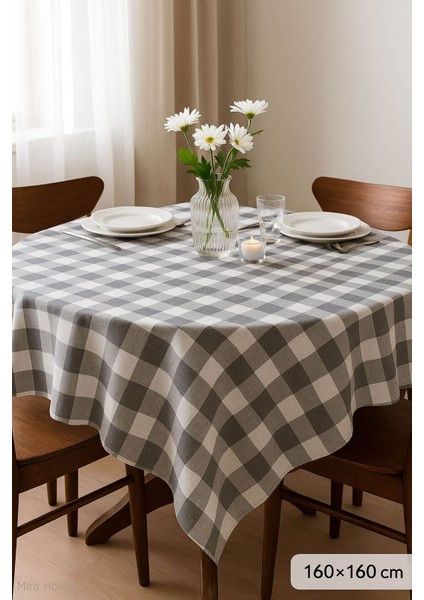 Kareli Masa Örtüsü Sofra Bezi 160X160 cm Happytime
