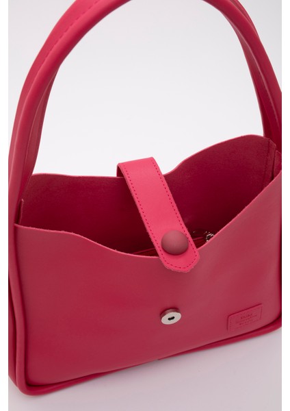 Fuşya Shk79 Deri Düğme Detaylı Çıtçıtlı Makyaj Çantalı Kol ve Omuz Çantası