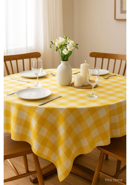 Kareli Masa Örtüsü Sofra Bezi 160X160 cm Happytime