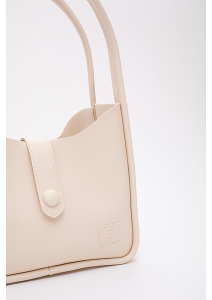 Krem Shk79 Deri Düğme Detaylı Çıtçıtlı Makyaj Çantalı Kol ve Omuz Çantası modelleri