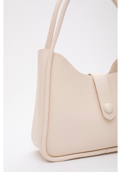 Krem Shk79 Deri Düğme Detaylı Çıtçıtlı Makyaj Çantalı Kol ve Omuz Çantası fırsatları