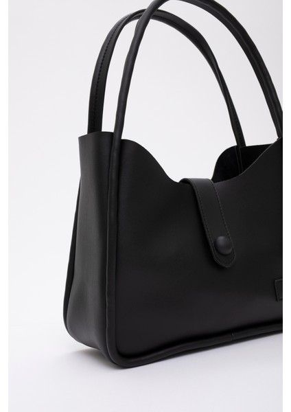 Siyah Shk79 Deri Düğme Detaylı Çıtçıtlı Makyaj Çantalı Kol ve Omuz Çantası fırsatları