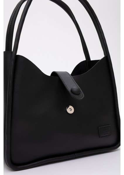 Siyah Shk79 Deri Düğme Detaylı Çıtçıtlı Makyaj Çantalı Kol ve Omuz Çantası indirimleri