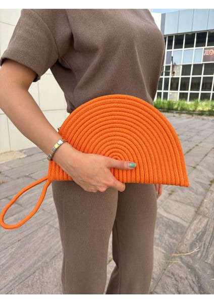 Moss Fermuarlı Hasır Jüt Vegan Clutch Çanta
