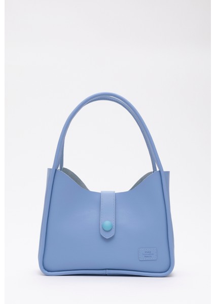 Mavi Shk79 Deri Düğme Detaylı Çıtçıtlı Makyaj Çantalı Kol ve Omuz Çantası