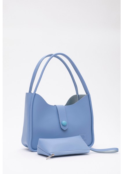 Mavi Shk79 Deri Düğme Detaylı Çıtçıtlı Makyaj Çantalı Kol ve Omuz Çantası fiyatları
