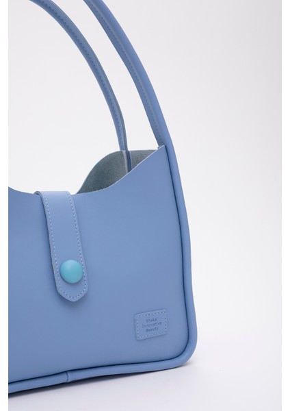 Mavi Shk79 Deri Düğme Detaylı Çıtçıtlı Makyaj Çantalı Kol ve Omuz Çantası modelleri