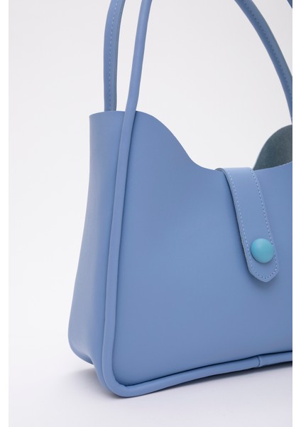 Mavi Shk79 Deri Düğme Detaylı Çıtçıtlı Makyaj Çantalı Kol ve Omuz Çantası fırsatları