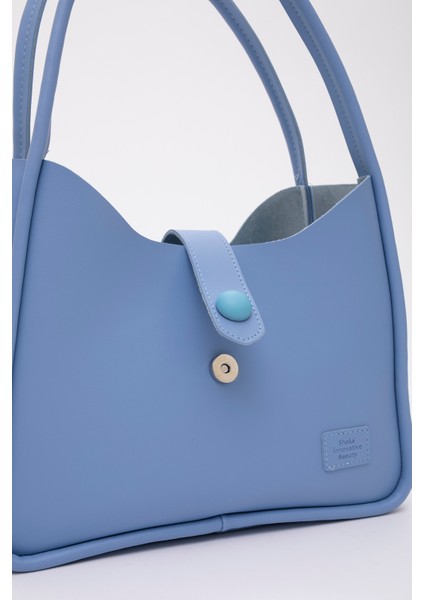 Mavi Shk79 Deri Düğme Detaylı Çıtçıtlı Makyaj Çantalı Kol ve Omuz Çantası indirimleri