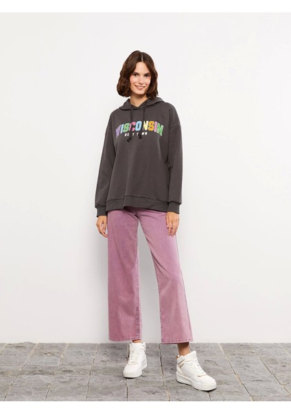 Lcw Vision Antrasit Kapüşonlu Baskılı Uzun Kollu Kadın Sweatshirt fiyatları