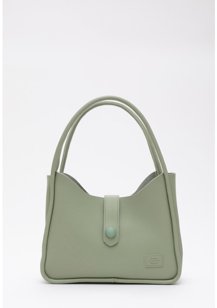Mint Yeşil Shk79 Deri Düğme Detaylı Çıtçıtlı Makyaj Çantalı Kol ve Omuz Çantası